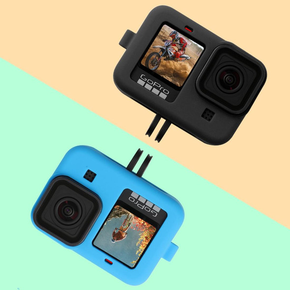 GoPro HERO10 Black / HERO9 Black Silicone Protective Case Cover with Wrist Strap & Lens Cover(Blue)