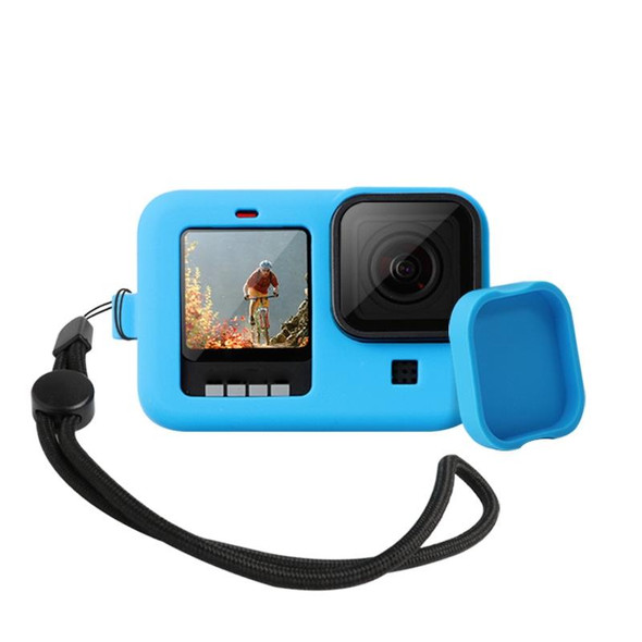 GoPro HERO10 Black / HERO9 Black Silicone Protective Case Cover with Wrist Strap & Lens Cover(Blue)