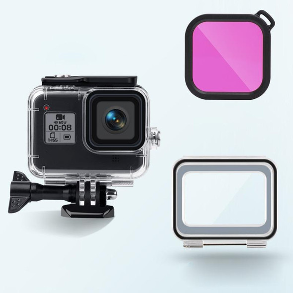 45m Waterproof Case + Touch Back Cover + Color Lens Filter for GoPro HERO8 Black (Purple)