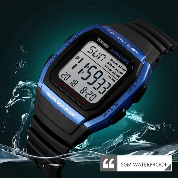 SKMEI 1278 Fashionable Outdoor 50m Waterproof Digital Watch Student Sports Wrist Watch Support 5 Group Alarm Clocks(Black)