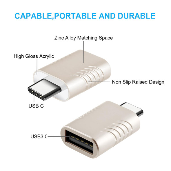 2 PCS SBT-148 USB-C / Type-C Male to USB 3.0 Female Zinc Alloy Adapter(Champagne Gold)