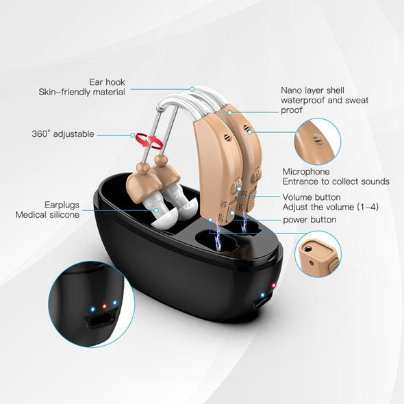 Elderly Use Can Charge Sound Amplifier Hearing Aid, Specification: US Plug(Blue Double Machine+White Charging Bin)