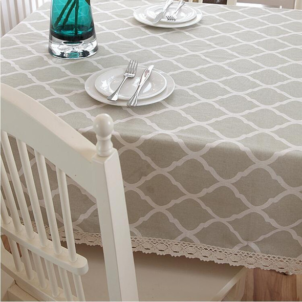 Cotton and Geometric Rhombus Gray LaceTablecloth, Size:120x120cm(With Lace)