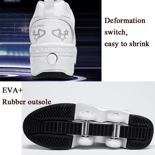 Two-Purpose Skating Shoes Deformation Shoes Double Row Rune Roller Skates Shoes, Size: 35(Low-top Without Light (White))