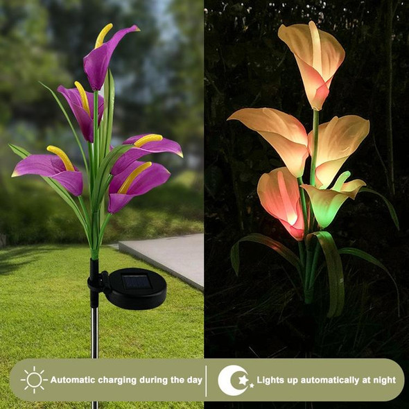 3PCS Simulated Calla Lily Flower 5 Heads Solar Powered Outdoor IP65 Waterproof LED Decorative Lawn Lamp, Colorful Light(White)