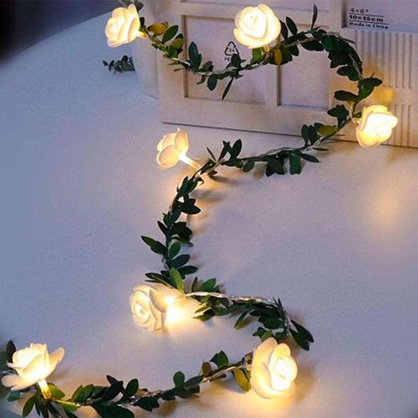 7.5m  50 LEDs Solar Simulation Green Leaf Rattan Rose Flower Vine LED Light String Garland Decoration