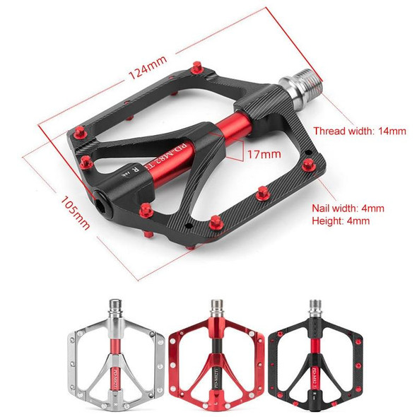 PROMEND PD-M82-TI 1 Pair Mountain Bicycle Titanium Alloy Shaft 3-Bearings Wide Pedals (Red)