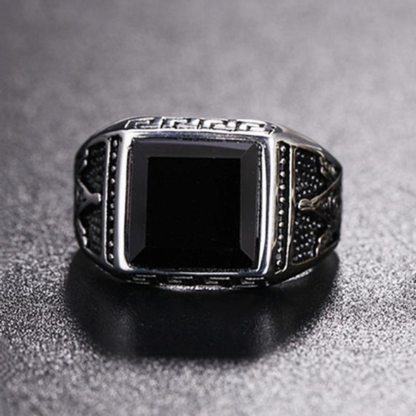 Europe and America Style Punk Gothic Retro Black Onyx Gemstone Men Titanium Steel Ring, US Size: 12, Diameter: 21.5mm, Perimeter: 67.5mm(Steel Color)