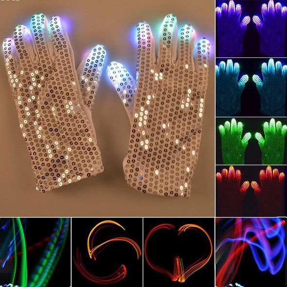 1 Pair Sequins Glowing Gloves LED Flash Gloves Dance and Party Supplies Halloween, Christmas and Other Festival Supplies