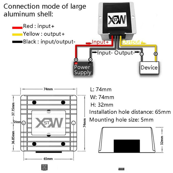 XWST DC 12/24V To 5V Converter Step-Down Vehicle Power Module, Specification: 12/24V To 5V 15A Large Aluminum Shell