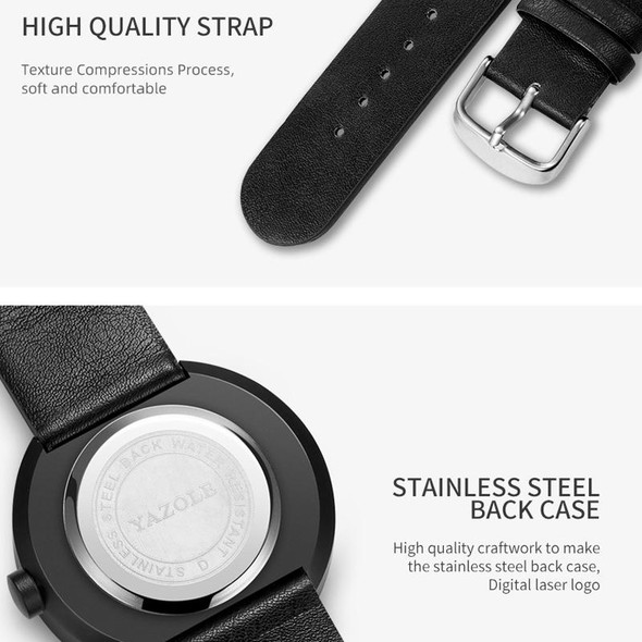 YAZOLE Simple Fashion Quartz Couple Watch(523 Black Shell Black Tray Black Belt)