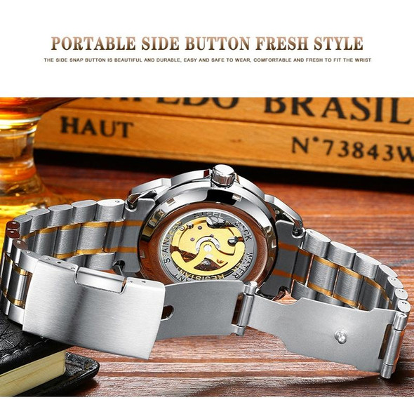 FNGEEN 8813 Multifunction Automatic Men Mechanical Watch(Brown Leatherette Gold Gold Surface)