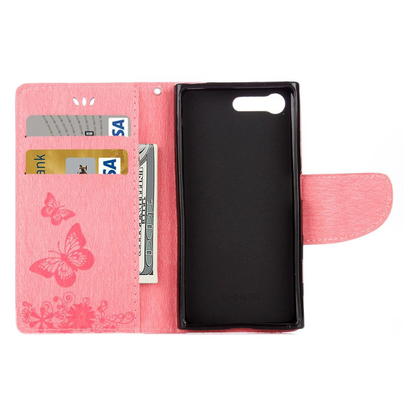 Sony Xperia X Compact Butterflies Embossing Horizontal Flip Leather Case with Holder & Card Slots & Wallet & Lanyard(Pink)