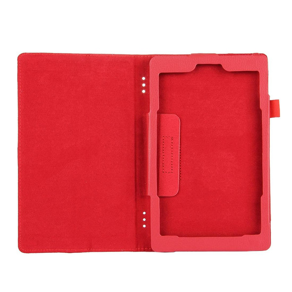 Amazon Kindle Fire HD8 (2017) Litchi Texture Horizontal Flip Leatherette Case with Holder(Red)
