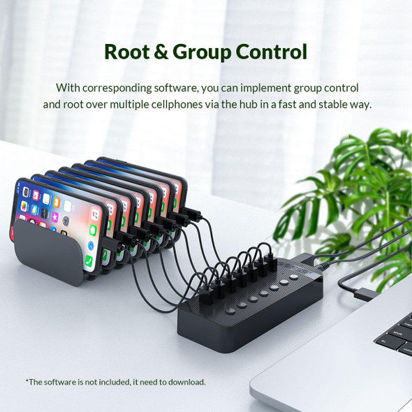 ORICO CT2U3-7AB-BK 7 In 1 Plastic Stripes Multi-Port USB HUB with Individual Switches, EU Plug(Black)