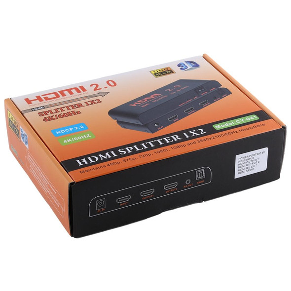 CY-041 1X2 HDMI 2.0 4K/60Hz Splitter, EU Plug