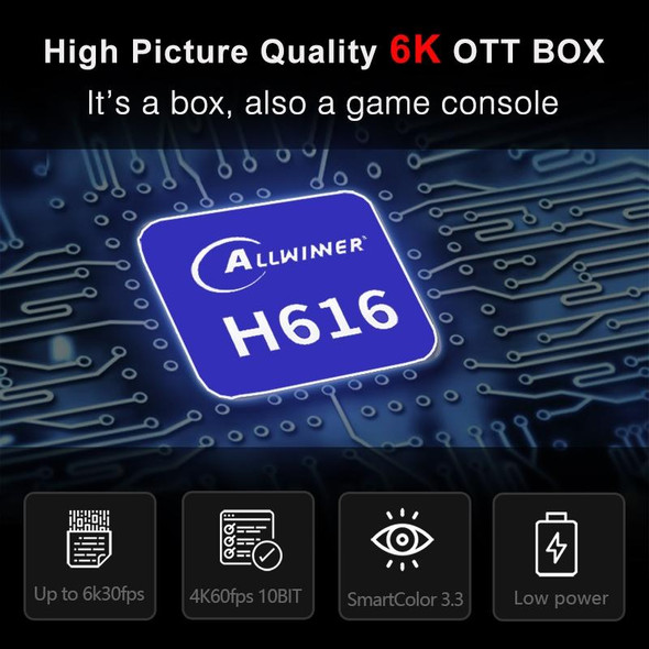 H96 Max 6K Ultra HD Smart TV Box with Remote Controller, Android 10.0, Allwinner H616 Quad Core ARM Cortex-A53, 4GB+32GB, Support TF Card / USBx2 / AV / HDMI / WIFI, US Plug