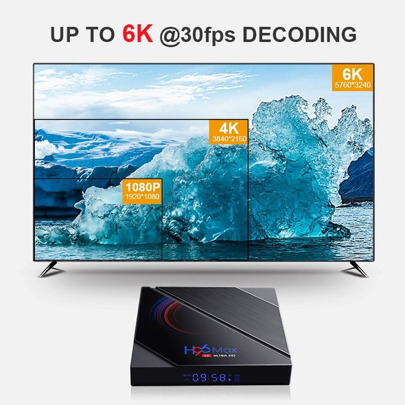 H96 Max 6K Ultra HD Smart TV Box with Remote Controller, Android 10.0, Allwinner H616 Quad Core ARM Cortex-A53, 4GB+32GB, Support TF Card / USBx2 / AV / HDMI / WIFI, US Plug