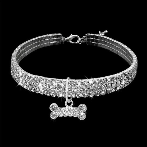 2 PCS Bling Rhinestone Dog Collar Crystal Puppy Chihuahua Pet Dog Collars Leash - Small Dogs Mascotas Accessories, Size:S (White)