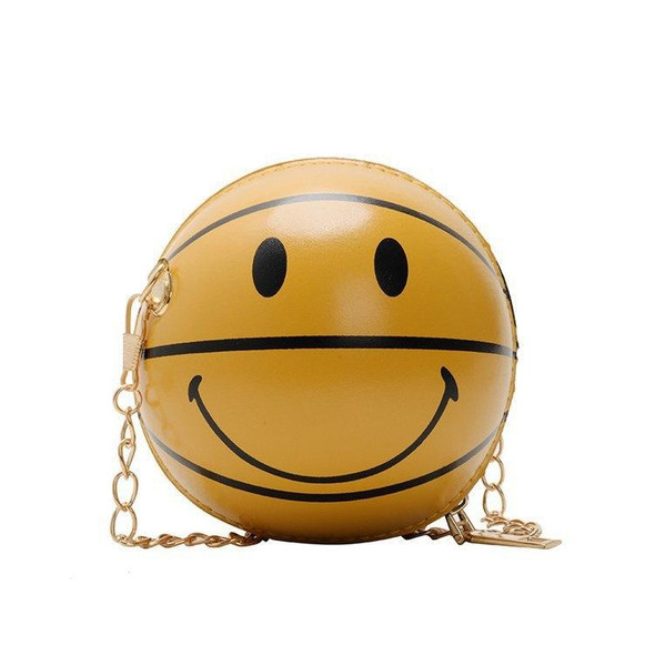 12cm Fashion Basketball Kids Bag Portable Crossbody PU Mini Round Bag(Smiley-Yellow)