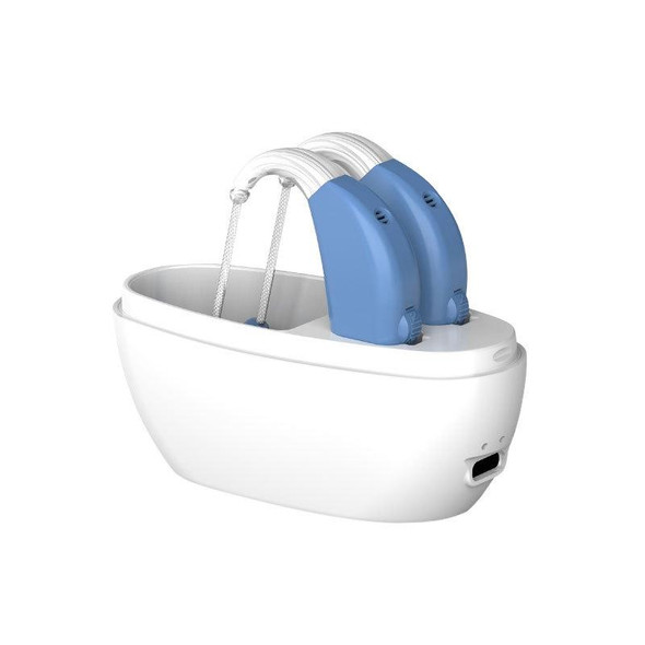Elderly Use Can Charge Sound Amplifier Hearing Aid, Specification: EU Plug(Blue Double Machine+White Charging Bin)