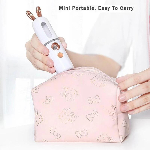 Facial Steamer Nano Spray Water Replenishing Instrument Portable Cold Spray Machine Charging Beauty Instrument Automatic Alcohol Sprayer, Style:Cute Rabbit(Pink)