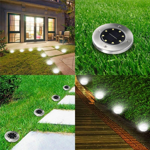 2 PCS 8 LEDs IP44 Waterproof Solar Powered Buried Light, SMD 5050 White Light Under Ground Lamp Outdoor Path Way Garden Decking LED Light