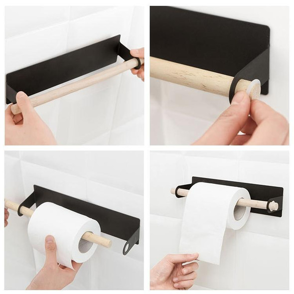 Non-perforated Kitchen Paper Holder Rag Roll Paper Storage Rack Toilet Bathroom Towel Rack(White)