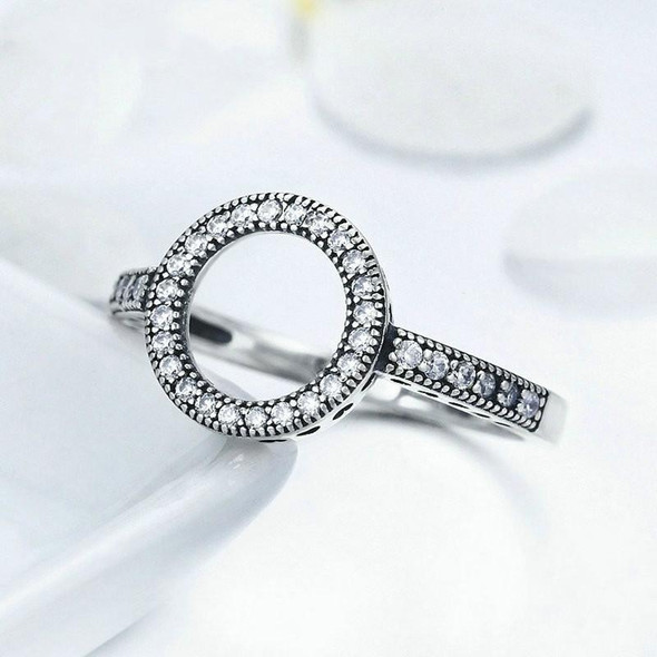 2 PCS Real 925 Sterling Silver Lucky Circle Diamond Halo Rings, Ring Size:6(White)