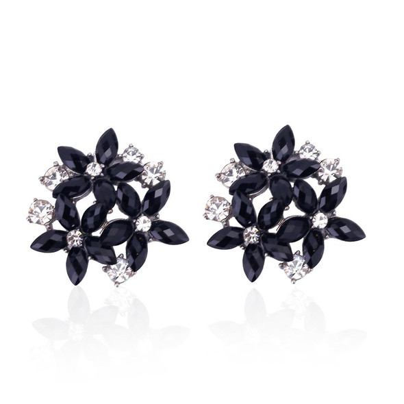 Fashion Zircon Rhinestone 3 Flower Stud Earrings for Women Jewelry, Metal Color:black