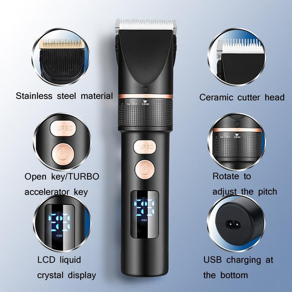 TURBO Men Electric Hair Trimmer LCD Digital Display Hair Clipper