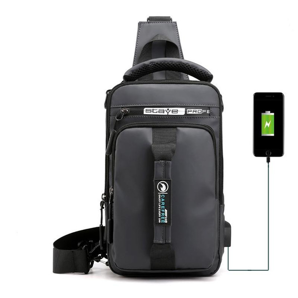 HaoShuai 1100-1 Men Chest Bag Multifunctional Single / Double Shoulder Backpack with External USB Charging Port(Gray)