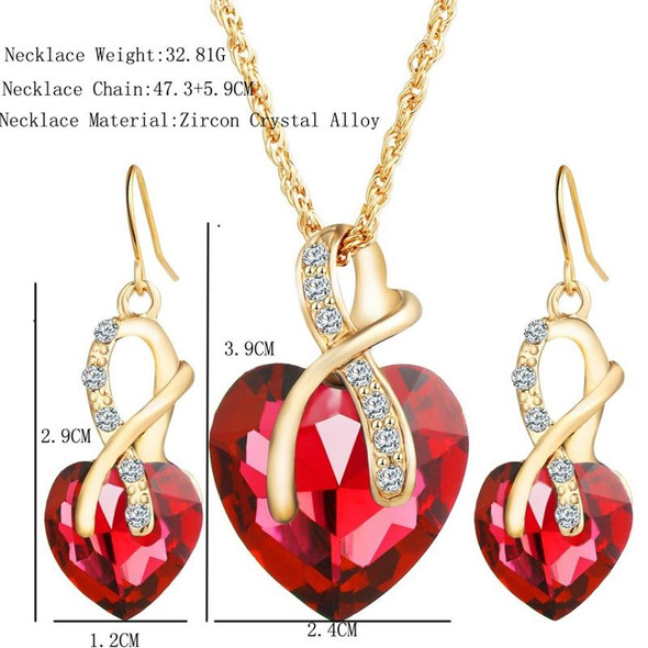 3 PCS / Set Women Heart Shaped Crystal Zircon Earring Necklace Jewelry Set(Green)