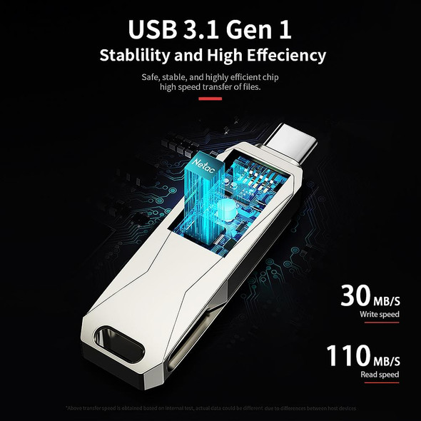 Netac U782C 64GB USB-C / Type-C + USB 3.0 360 Degrees Rotation Zinc Alloy Flash Drive OTG U Disk