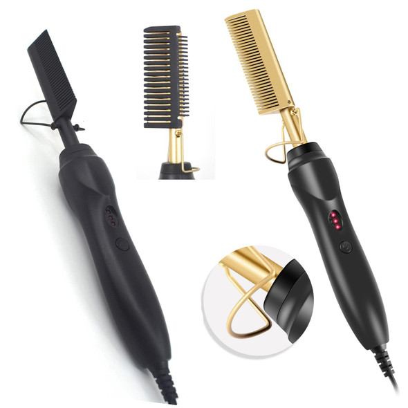 Multifunctional Comb Dry And Wet Dual-Use Curly Hair Straightening Stick Electric Perm Comb US Plug(Black)