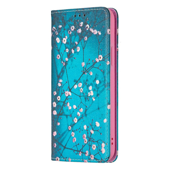 Colored Drawing Pattern Invisible Magnetic Horizontal Flip PU Leatherette Case with Holder & Card Slots & Wallet - iPhone 12 / 12 Pro(Plum Blossom)