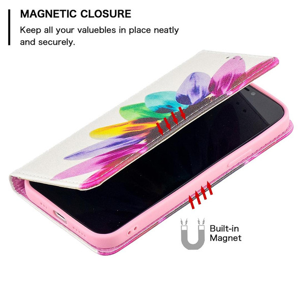 Colored Drawing Pattern Invisible Magnetic Horizontal Flip PU Leatherette Case with Holder & Card Slots & Wallet - iPhone 12 / 12 Pro(Sun Flower)