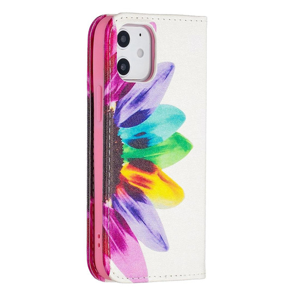 Colored Drawing Pattern Invisible Magnetic Horizontal Flip PU Leatherette Case with Holder & Card Slots & Wallet - iPhone 12 mini(Sun Flower)