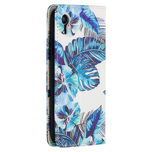 Colored Drawing Pattern Invisible Magnetic Horizontal Flip PU Leatherette Case with Holder & Card Slots & Wallet - iPhone XR(Blue Leaves)