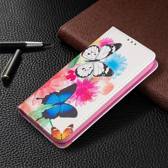 Colored Drawing Pattern Invisible Magnetic Horizontal Flip PU Leatherette Case with Holder & Card Slots & Wallet - iPhone XR(Two Butterflies)