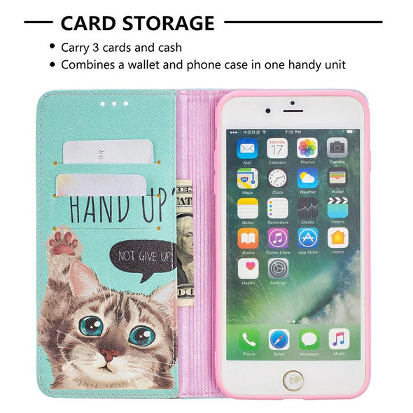 Colored Drawing Pattern Invisible Magnetic Horizontal Flip PU Leatherette Case with Holder & Card Slots & Wallet - iPhone 8 Plus & 7 Plus(Cat)