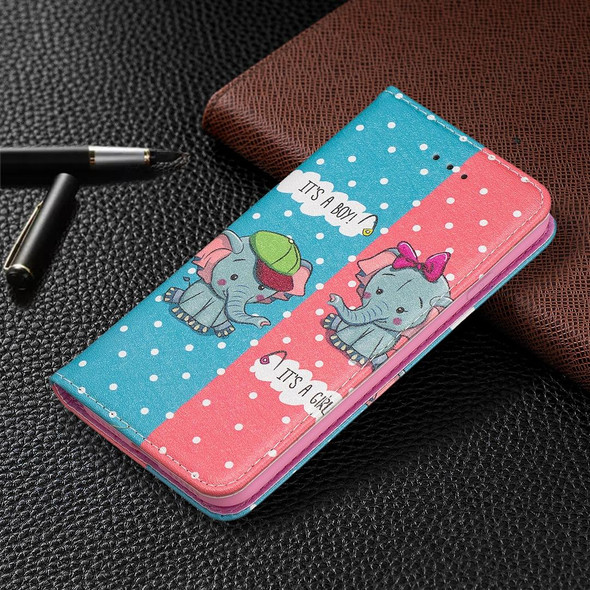 Colored Drawing Pattern Invisible Magnetic Horizontal Flip PU Leatherette Case with Holder & Card Slots & Wallet - iPhone 8 & 7(Elephant)