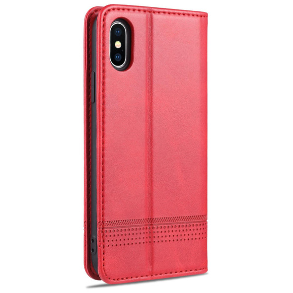 AZNS Magnetic Calf Texture Horizontal Flip Leatherette Case with Card Slots & Holder & Wallet - iPhone XS Max(Red)