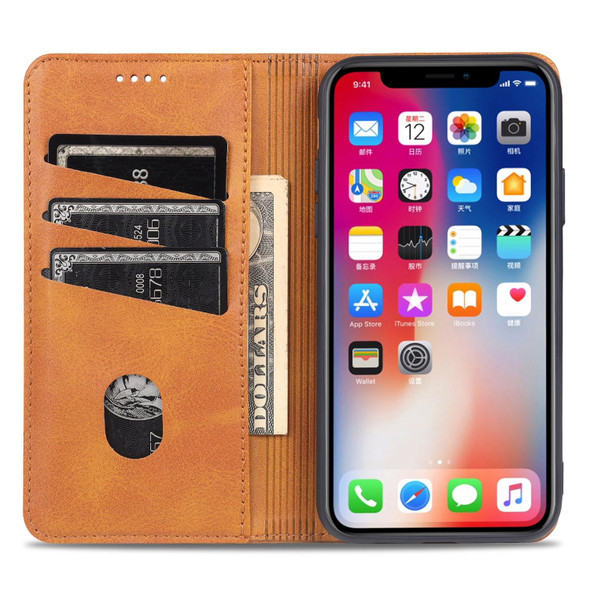 AZNS Magnetic Calf Texture Horizontal Flip Leatherette Case with Card Slots & Holder & Wallet - iPhone XS Max(Light Brown)