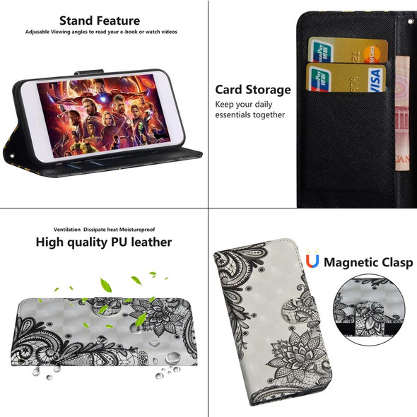 3D Painting Pattern Horizontal Flip TPU + PU Leatherette Case with Holder & Card Slots & Wallet - iPhone 6 Plus / 6s Plus(Black Flower)