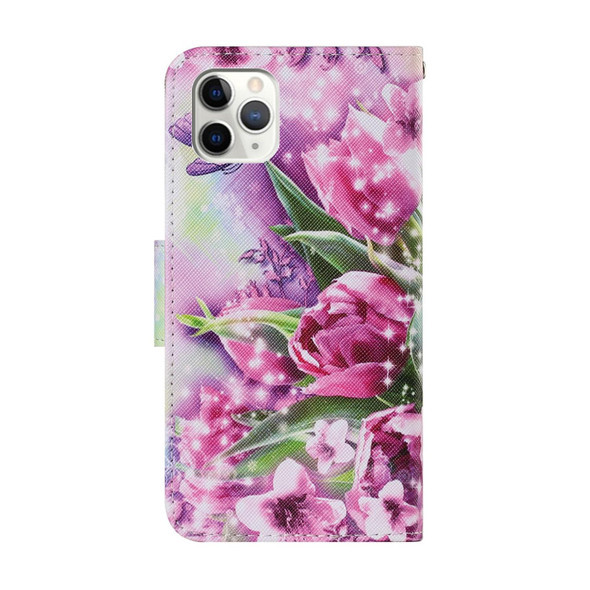Coloured Drawing Pattern Horizontal Flip PU Leatherette Case with Holder & Card Slots & Wallet & Lanyard - iPhone 12 Pro Max(Rose Butterfly)
