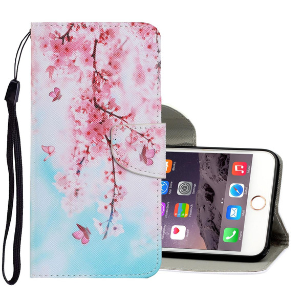 Coloured Drawing Pattern Horizontal Flip PU Leatherette Case with Holder & Card Slots & Wallet & Lanyard - iPhone 6 & 6s(Cherry Blossoms)