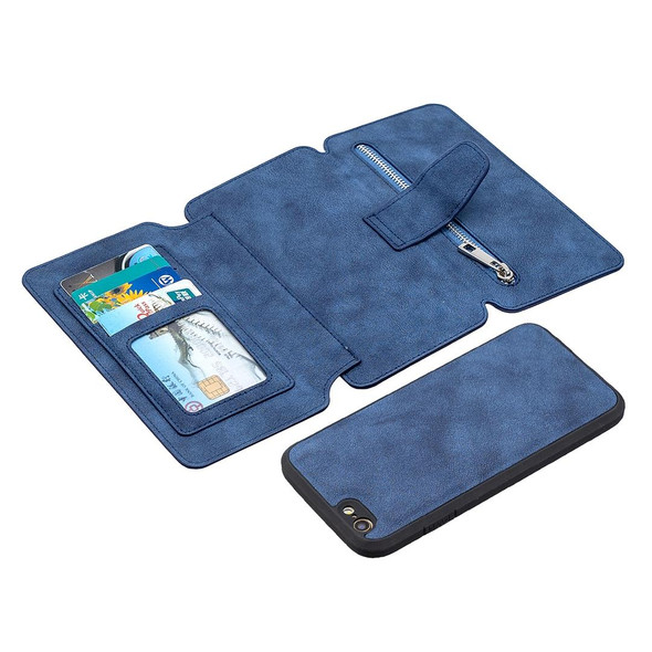 Detachable Frosted Magnetic Horizontal Flip Leatherette Case with Card Slots & Holder & Zipper Wallet & Photo Frame - iPhone 6(Blue)