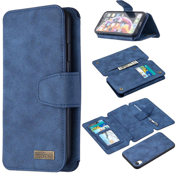 Detachable Frosted Magnetic Horizontal Flip Leatherette Case with Card Slots & Holder & Zipper Wallet & Photo Frame - iPhone XR(Blue)