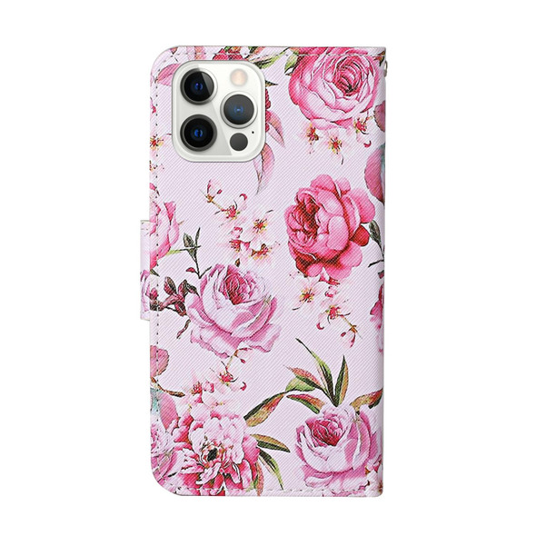 Colored Drawing Pattern Horizontal Flip Leatherette Case with Holder & Card Slots & Wallet - iPhone 12 / 12 Pro(Peony)